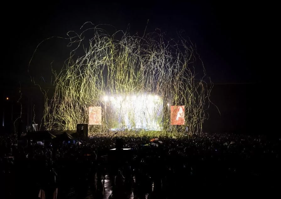 confetti coming down on stage