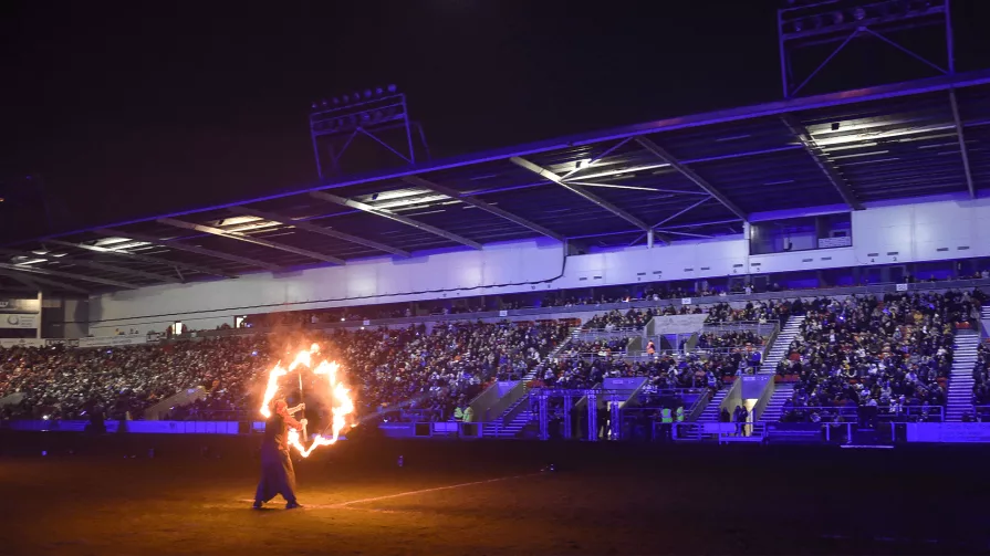 fire display show in middle of stadium