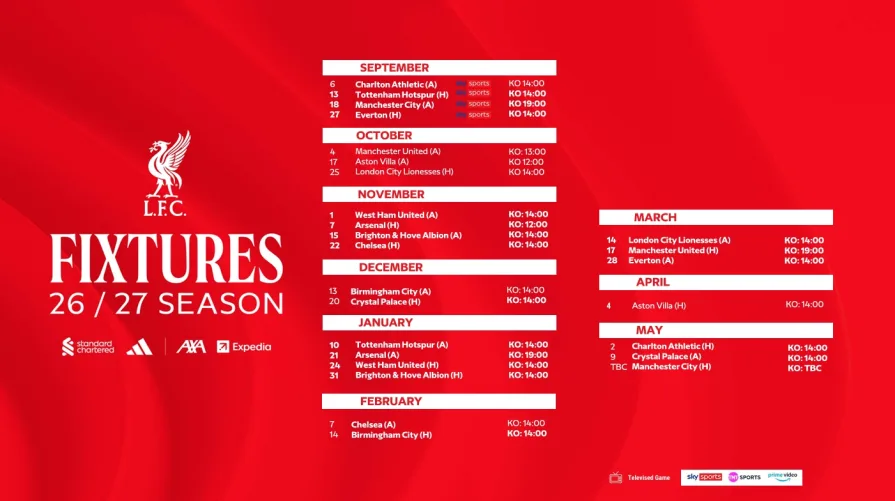 LFCW WSL Fixtures 2026/2027 Season